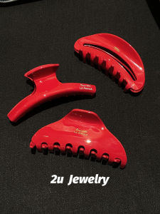 South Korea Ins New Arrival Red Large Catch Gap Former Red Same Style Cut Out Crescent Elegant Acetate Gold Standard Shark Clip Female