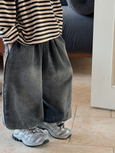 Fashionable Korean Style Childrens Autumn Clothing Denim Pants Kids Integrated Velvet Lantern Pants Boys And Girls Wear