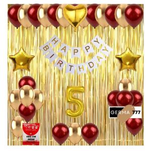 Set Dekorasi Hiasan Balon Pesta Ulang Tahun Anak Banner Happy Birthday Tirai Foil Ultah Gold Simple