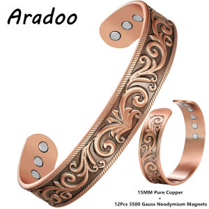 ARADOO Pure Copper Bracelet for Men Women with Ultra Strength Magnetic Cuff Bangle Jewelry Gifts
