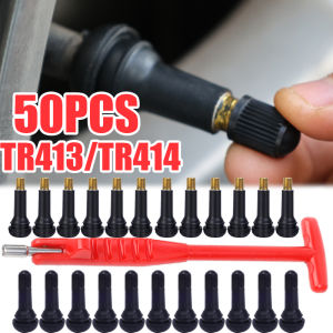 50PCS TR413/TR414 Valve Rubber Tubeless Tire Valve with Dust Cover Sealing Cover Suitable for Car Motorcycle Replacement Parts Tire Repair Accessories