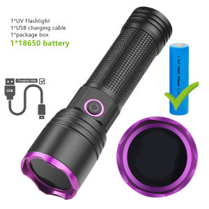 Powerful UV Flashlight 365nm Type-C Black Mirror Purple Light Pet Urine Stain Detection Torch UV Anti-counterfeiting Lantern
