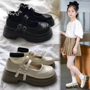 Genuine Leather Girls Shoes Soft Bottom Anti-Slip Performance Single Shoes Fashionable Little Girls Black Spring Autumn New Style