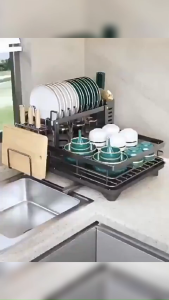 Rak Piring Dapur Carbon Steel Draining Rack Plate Bowls Pengering Piring 2 Susun NY3