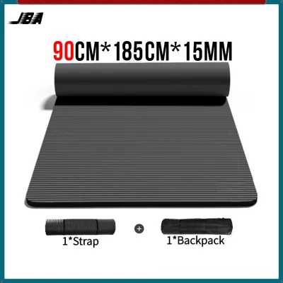 JBA Exercise Mat For Workout Men Wide 90cm Thick 15mm NBR Waterproof Non Slip Durable Black Grey Blue Yoga Mat Large Size With Carrier Bag Strap