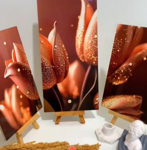 HIASAN DINDING 3D SET BUNGA TULIP EMAS 3 IN 1 KAMAR DEKORASI RUMAH WALL DECOR PAJANGAN DINDING SATU SET BUNGA