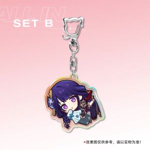 Genshin Impact Q Version Natsuna Keychain Laser Acrylic Board Raids Wanderer Ningguo Leila Anime Key Holder Collectible
