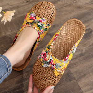 Dép Đi Trong Nhà Mùa Hè Bằng Rơm Tre Thoáng Khí Nhẹ Co Giãn Chống Trượt Dễ Vệ Sinh Cho Nữ Dép Đi Trong Nhà Bằng Vải Cotton