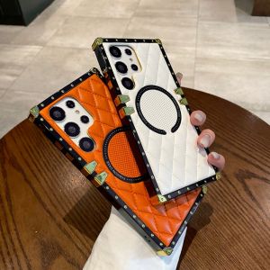 CrashStar MagSafe Square Edge Leather Luxury Shockproof Hard Phone Case For Samsung Galaxy Note 20 Ultra S25 S24 S23 S22 Ultra S21 Plus + S20 FE A54 A34 A53 A33 A13 5G A72 A52 A12 Wireless Charging Phone Casing Cover