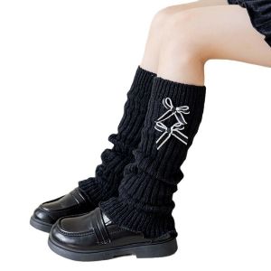 Knee-high Knitted Socks with Butterfly Knots And Knee Pads for Girls Childrens Autumn Winter Cotton Blend Long Socks
