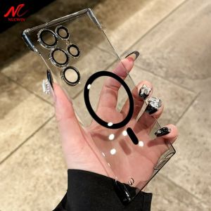 Ultra Thin Borderless Magsafe Case for Samsung Galaxy S23 S22 Ultra S24 Plus Transparent Matte Clear Hardness S24 Ultra PC Cover