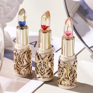 Rose Scented Long-Lasting Moisturizing Flower Petal Jelly Lipstick Color Changing Lip Gloss for Women Thermal Sensitive Lip Color