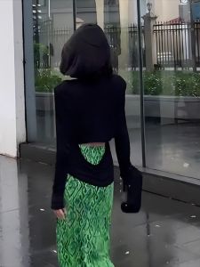 Black U-Neck Hollow Design Long Sleeve Womens Summer Outerwear Shirt Lazy Elegant Thin T-Shirt Top Fashionable Sun Protection