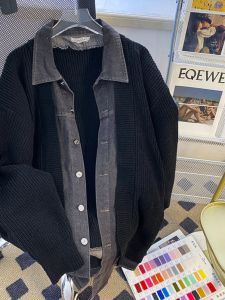 Mens Denim Patchwork Knitwear Cardigan New Design Sweater for Casual Use Long Sleeves Youth Vitality Style