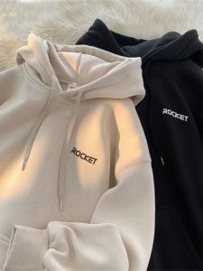 American High Street Style Mens Hoodie Pure Cotton Fleece Lined Loose Fit Autumn Winter Casual Fashion Youth Trend