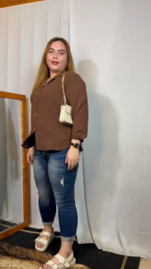 KEMEJA CRINKLE POLOS WANITA JUMBO KANCING GOLD TERBARU