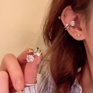 1Pcs Shiny Zircon Double-Layer Ear Cuff No Piercing Earring Unique Metal Geometric Ear Clip for Women