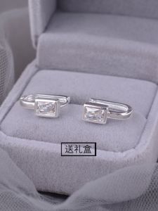 S925 Sterling Silver Geometric Zircon Earrings Womens Fashion Allergy-Free Hoop Ear Jewelry Simple Elegant Korean Style