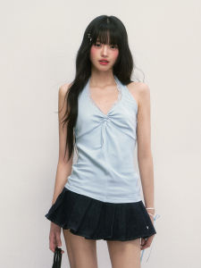 Weekendhubv Womens Lace Crop Top Neck Hanging Strap Vest Sleeveless V-neck French Style High Fashion New 2025 Summer Cotton Blend