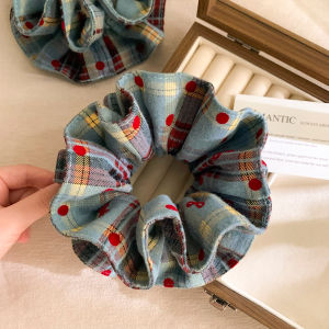Green Polka Dot Plaid Double Layer Hair Ties Womens Elegant Hair Bun Elastic Bands Hair Accessories Simple Style Universal