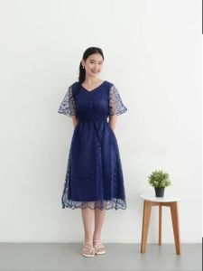 Dress Pesta Gaun Elegant Dress Kekinian Brokat Tile Bordir Mutiara Fashion Wanita Kondangan Kristen zh