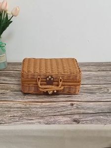 Bamboo Suitcase Imitation Rattan Gift Box Womens Suitcase Wedding Decor Retro Weaving Bridesmaid Candy Storage Bag