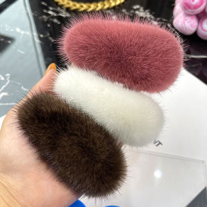 Simple Pure Color Fur Hair Clip Adorable Plush Hair Clip Trendy Headwear BB Edge Clip Water Rabbit Fur Hair Clip Fashionable Hair Accessories