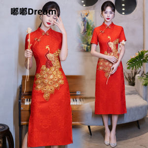Red Phoenix Flag Dress Vintage National Style Improved Dress for Bridesmaid Drinking Ceremony Large Size Summer New Arrival