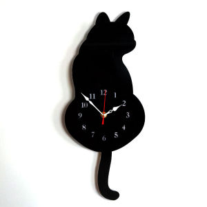Bionic Cat Tail Waving Cartoon Silent Wall Clock for Living Room Bedroom Cute Fashion Creative Clock Home Decor Elliptical Shape Battery Powered