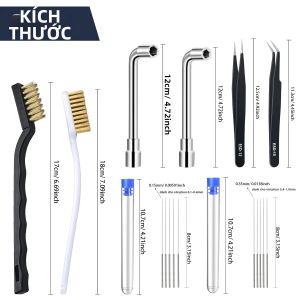 Bộ Dụng Cụ Vệ Sinh Máy In 3D 16 Món - Bàn Chải Dây Đồng Bàn Chải Đánh Răng Kim Vệ Sinh Vòi Phun Nhíp Cờ Lê Để Bảo Trì Máy In