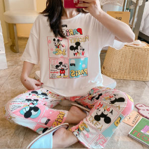 Womens Three-Piece Pajamas Summer Short Sleeve Shorts Pants Thin Pure Cotton Trending Cartoon Pacha Dog Suit Homewear