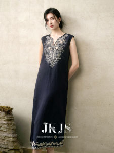 JK&JS | Đầm Dài Không Tay Lụa Tencel Vải Linen Thêu