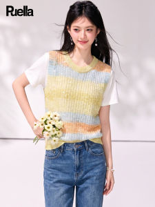 puella | Color Block Striped Fashionable Slimming Distinctive T-shirt