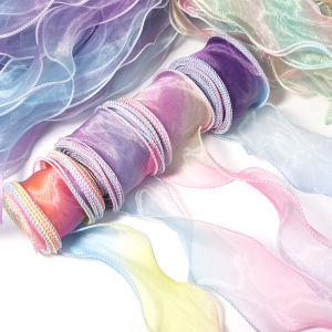 5yards/lot 5cm Rainbow Color Chiffon Organza Yarn Ribbons For DIY Gifts Bouquet Wrapping Bows Clothes Decoration