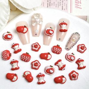 20 ชิ้น ของตกแต่งเล็บเรซิ่นรูปแอปเปิ้ลสีแดงขนาดใหญ่ 3 มิติ ส่องแสง น่ารัก ลายการ์ตูน แอปเปิ้ล แมว ดาว โบว์ สำหรับตกแต่งเล็บ DIY