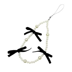Moses Bow Pearl Phonestrap Coquette Pita Ribbon Velvet Mutiara Lanyard Tali Gantungan HP Handphone Phone Strap Charm Handmade Fashion