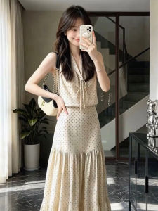 ZHENMANZI | Đầm Maxi Chấm Bi Pháp Mùa Hè