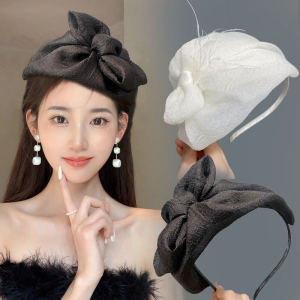 Elegant Side-Slit Semi-Hat Butterfly Knot Hairband Feather Mini-Hat Hairband Fashionable Noble Gown Material Party Hat