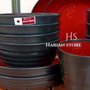 Paket 12 PCS Ramen Komplit Isi 4 Piring 4 Cangkir 4 Mangkuk Plastik Dop