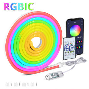 5V Dream Color RGBIC Neon LED Strip USB Powered Bluetooth APP Music Sync Rope Light for Party Christmas Bedroom Ambient Lamp