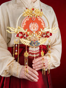 Double-Sided Wedding Bride Handmade DIY Material Kit Red Chinese Style Marriage Ceremony High-End Joyous Fan Finished Product