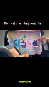 Rèm Vải Che Nắng Ô Tô Hàn Quốc Phối Hình Dễ Thương Có Gắc Hút