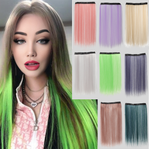 Synthetic 50cm 4-card color straight hair extensions clip on ponytails pink/blue/purple wigs Halloween/Christmas wigs