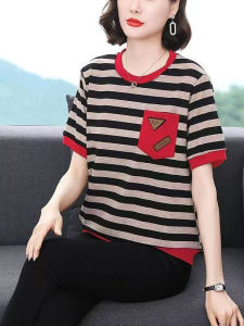 HUAXUNRAN | Striped Oversized Short Sleeve T-shirt for Women