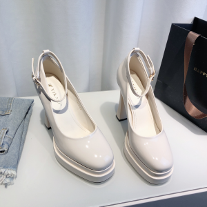 2025 New French Style Square Head Waterproof Platform Mary Jane Shoes Women Patent Leather Thick Heel Single Shoes High Heels Commuting Shoes