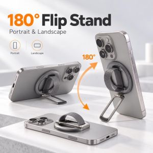 Alloy Magnetic Phone Holder with Anti-Slip Silicone Base 180° Adjustable Foldable Stand for MagSafe iPhone Desk Office Travel