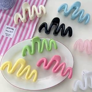 多巴胺抓夹 Korean ins colorful Dopamine wave large gripper hair claw niche shark clip 韩式ins彩色糖果奶油色波浪大号抓夹女 小众高级感后脑勺鲨鱼夹