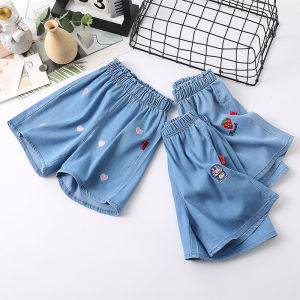 Girls Denim Shorts Summer Wear Thin Fourths Tencel Childrens Outerwear Hot Pants Casual mid Waist No Fleece Short Length