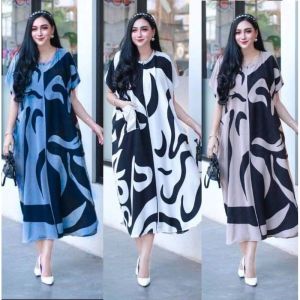 DASTER GAMIS RAYON KEKINIAN - MOTIF LENGAN 3/4 - DASTER LENGAN 3/4