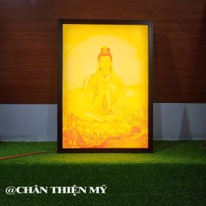 Đèn Hào Quang In Tranh Trúc Chỉ Dọc Quan Thế Âm Bồ Tát Trang Trí Bàn Thờ Phòng Thờ Treo Tường TC-TE-02